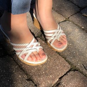 White strapped heels